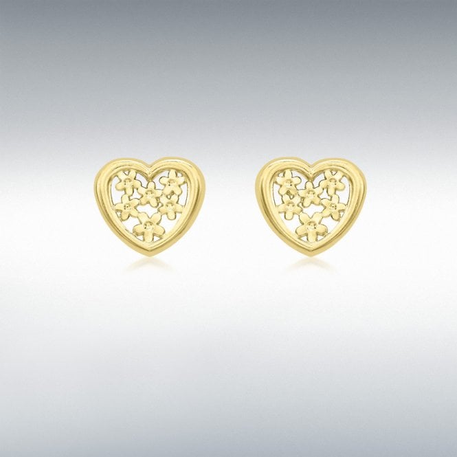 MCN Fine Jewellery Gold Flower Heart Stud Earrings