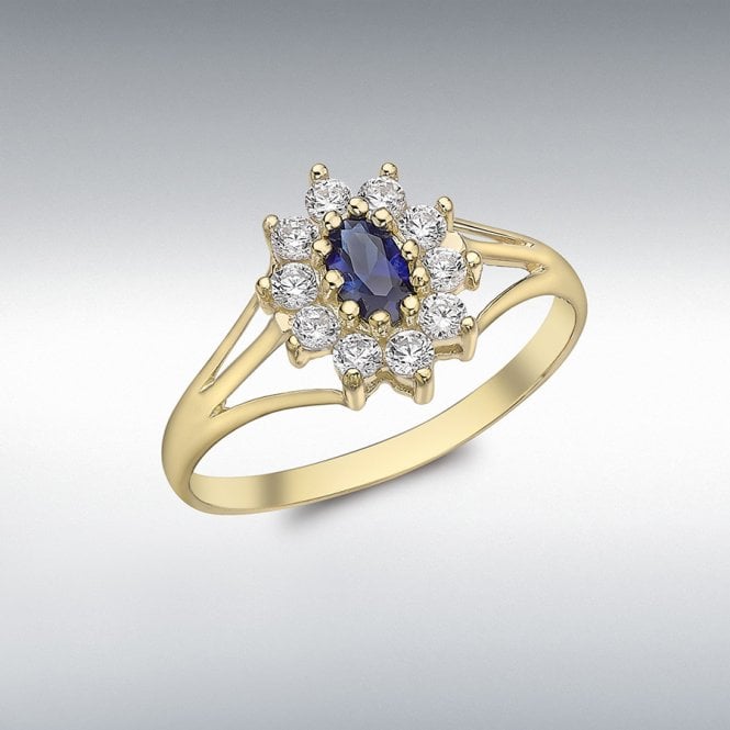 MCN Fine Jewellery 9ct Gold Blue & White Flower Cluster Ring