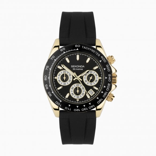 Sekonda Watches Sekonda Circuit Chronograph Watch Gold Black Band 30202