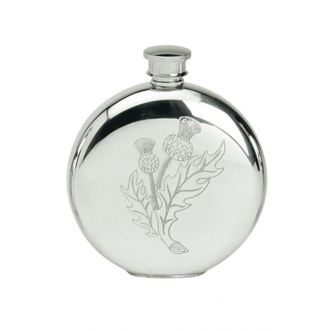 MCN Scottish Gifts Pewter Thistle Stamped Round Hip Flask 31576