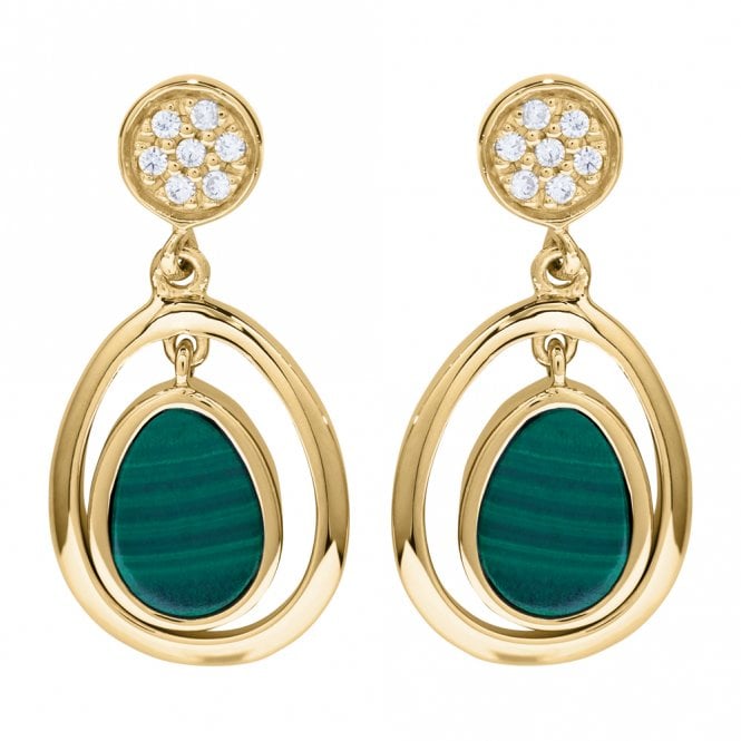 Unique Jewellery Unique & Co Goldplated Malachite Drop Earrings ME-879