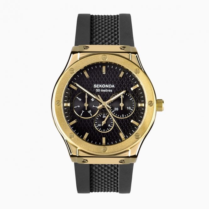 Sekonda Watches Sekonda Titan Gold Case and Black Strap Watch 30233