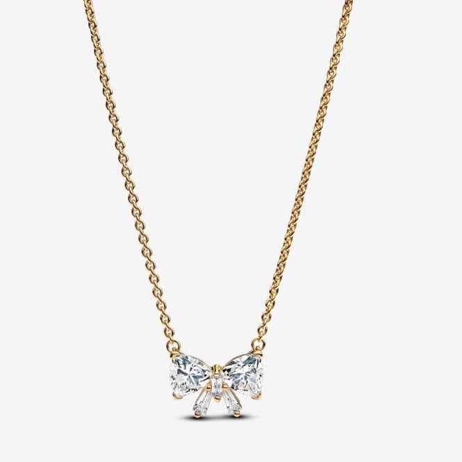 Pandora 14k Gold Plated Sparkling Bow Necklace 363508C01