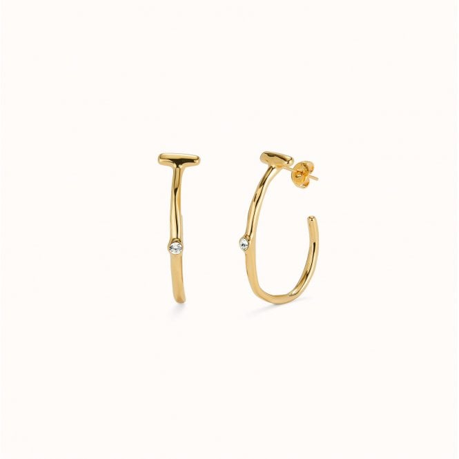 UNOde50 Ser Indomable Gold-Plated White Topaz Hoop Earrings 0959