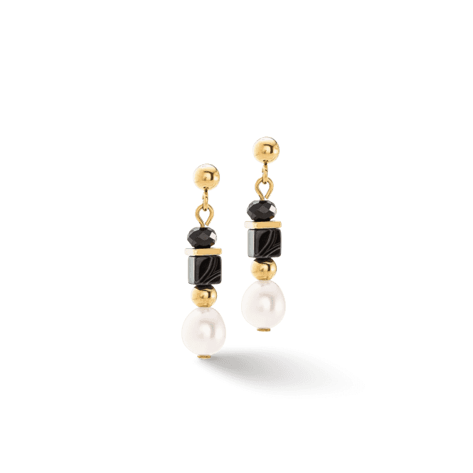 Coeur de Lion Gold Pearls & Onyx Earrings 1132211314