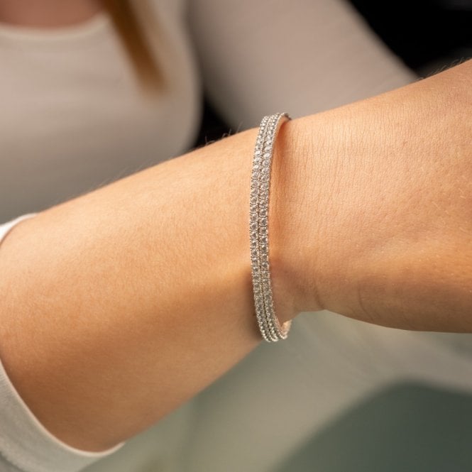 Attorno Memoire Silver Double Row Flexible Bracelet
