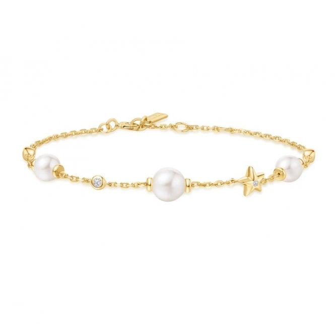 Ania Haie Gold Pearl and Star Station Bracelet B065-05G