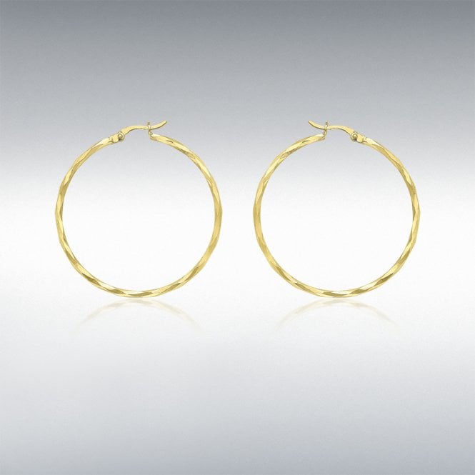 MCN Fine Jewellery Ibb 9ct Yellow Gold Tube Diamond Cut Hoop 1.51.2649