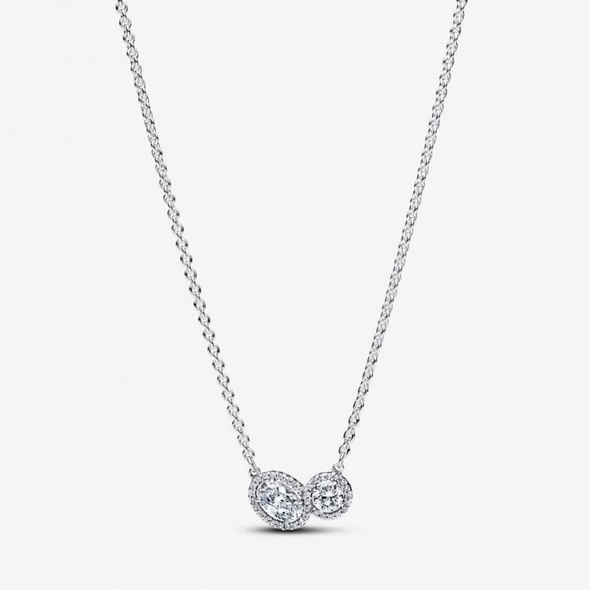 Pandora Silver Halo Crystal Oval Collier Necklace 393776C01-45