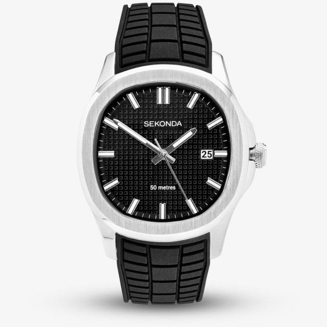 Sekonda Watches Sekonda Mens Octaire Black Rubber Strap Watch 30274