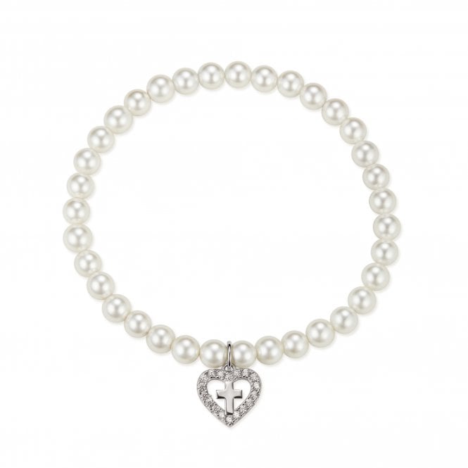 MCN Jewellery Kurate Pearl Kids Heart Cross Bracelet SBR052C