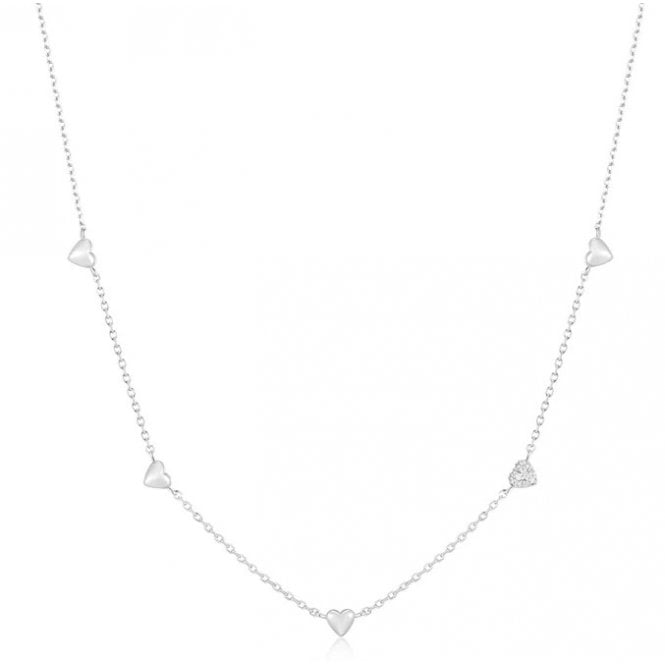 Ania Haie Silver Pavé Puffed Heart Station Necklace N074-05H