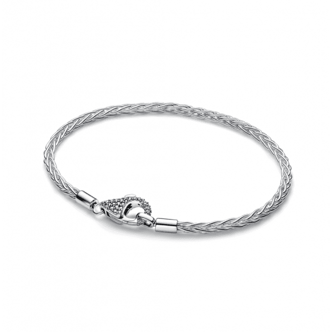 Pandora Silver Pavé Clasp Foxtail Chain Charm Bracelet 594462C01