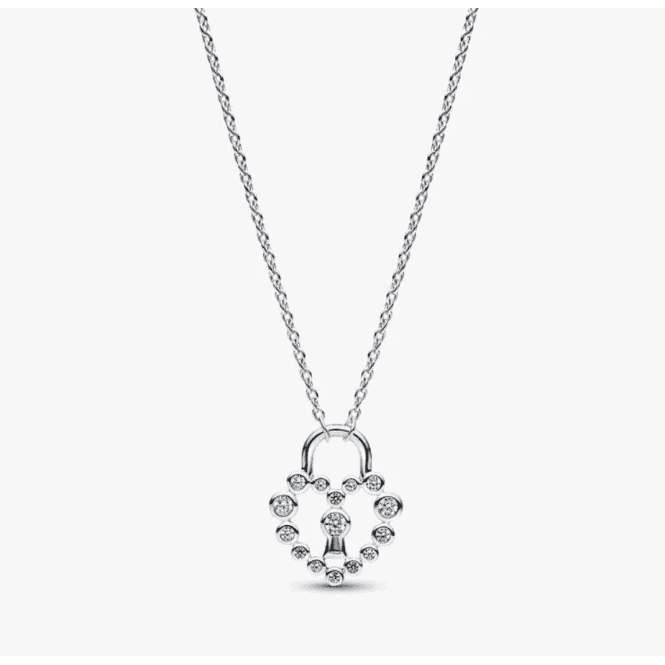 Pandora Sparkling Heart Padlock Pendant Necklace 394416C01
