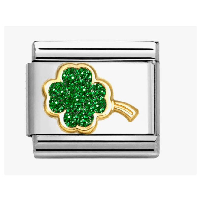 Nomination Jewellery Classic Gold Glitter Green Four Leaf Clover Charm 030220/18