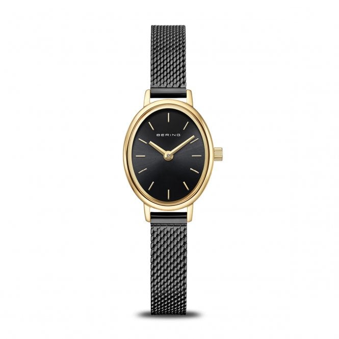 Bering Oval Black Polished Gold Watch 11020-132
