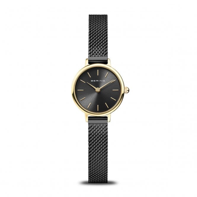 Bering Round Black Polished Gold Watch 11022-132