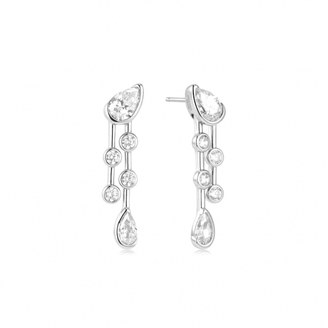 Ania Haie Silver Half-Bezel Teardrop Dual Drop Earrings E076-19H