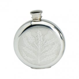Pewter Round Thistle Hip Flask 31126
