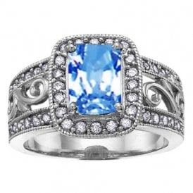 9ct White Gold Blue Topaz and Diamond Cluster Ring