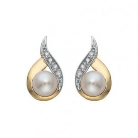 9ct Yellow Gold Diamond and Pearl Set Earrings