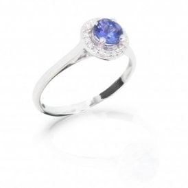 9ct White Gold Round Tanzanite Diamond Cluster Ring