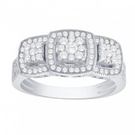 9ct White Gold Triple Square Cluster Ring