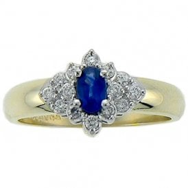 9ct Yellow Gold Sapphire and Diamond Cluster Ring