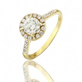 Diamond Ring Halo Yellow Gold Cluster