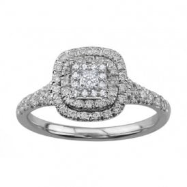 9ct White Gold Diamond Tiered Cluster Ring