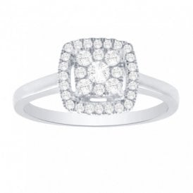 9ct White Gold Square Cluster Ring