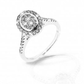 9ct White Gold Oval Cluster Ring