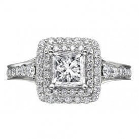 9ct White Gold Diamond Halo Cluster Ring