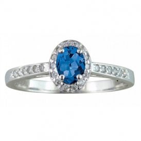 9ct White Gold Oval Sapphire Diamond Cluster Ring