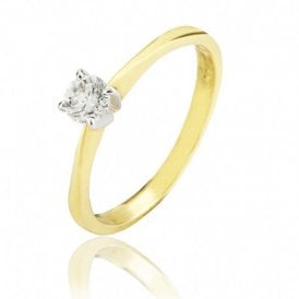 Solitaire Diamond Ring Round Cut Yellow Gold