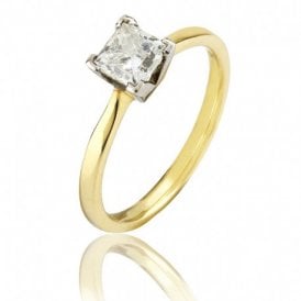 Solitaire Diamond Ring Princess Cut Corner Claw