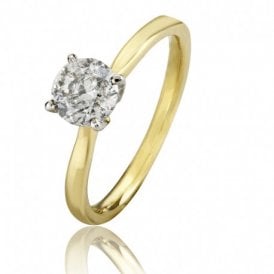 Solitaire Diamond Ring Round Cut Yellow Gold
