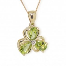 9ct Gold Peridot and Diamond Clover Pendant