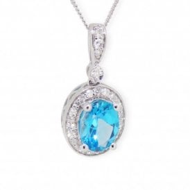 9ct White Gold Oval Blue Topaz Pendant