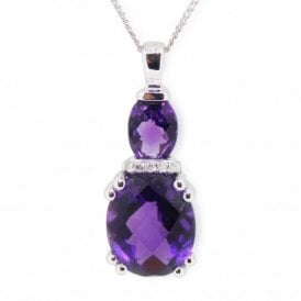 9ct White Gold Amethyst Diamond Pendant