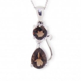 9ct White Gold Smoky Quartz and Diamond Pendant