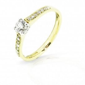 4 Claw Diamond Solitaire, Diamond Set Shoulder Ring