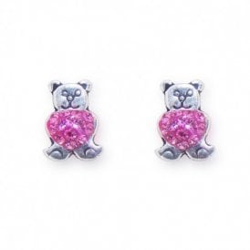Teddy Pink Silver Stud Earrings
