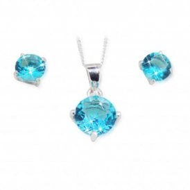 Blue Crystal Heart Earrings and Necklace Set