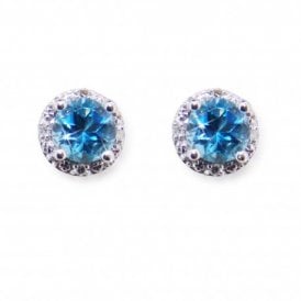 9ct White Gold Blue Topaz and Diamond Earrings
