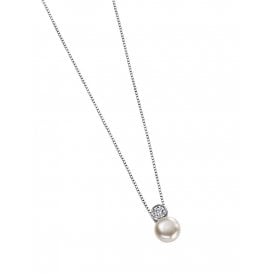 Fresh Water Pearl and Clear Cubic Zirconia Drop Pendant P2855W