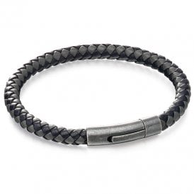 Fred Bennett Grey & Blue Leather Woven Bracelet B5062
