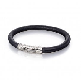 Fred Bennett Stainless Steel and Black Leather Bracelet B5083