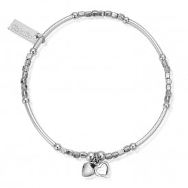 ChloBo Mini Noodle Cube Double Heart Silver Bracelet SBMNC040