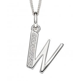 Sterling Silver Letter W Necklace P4745C